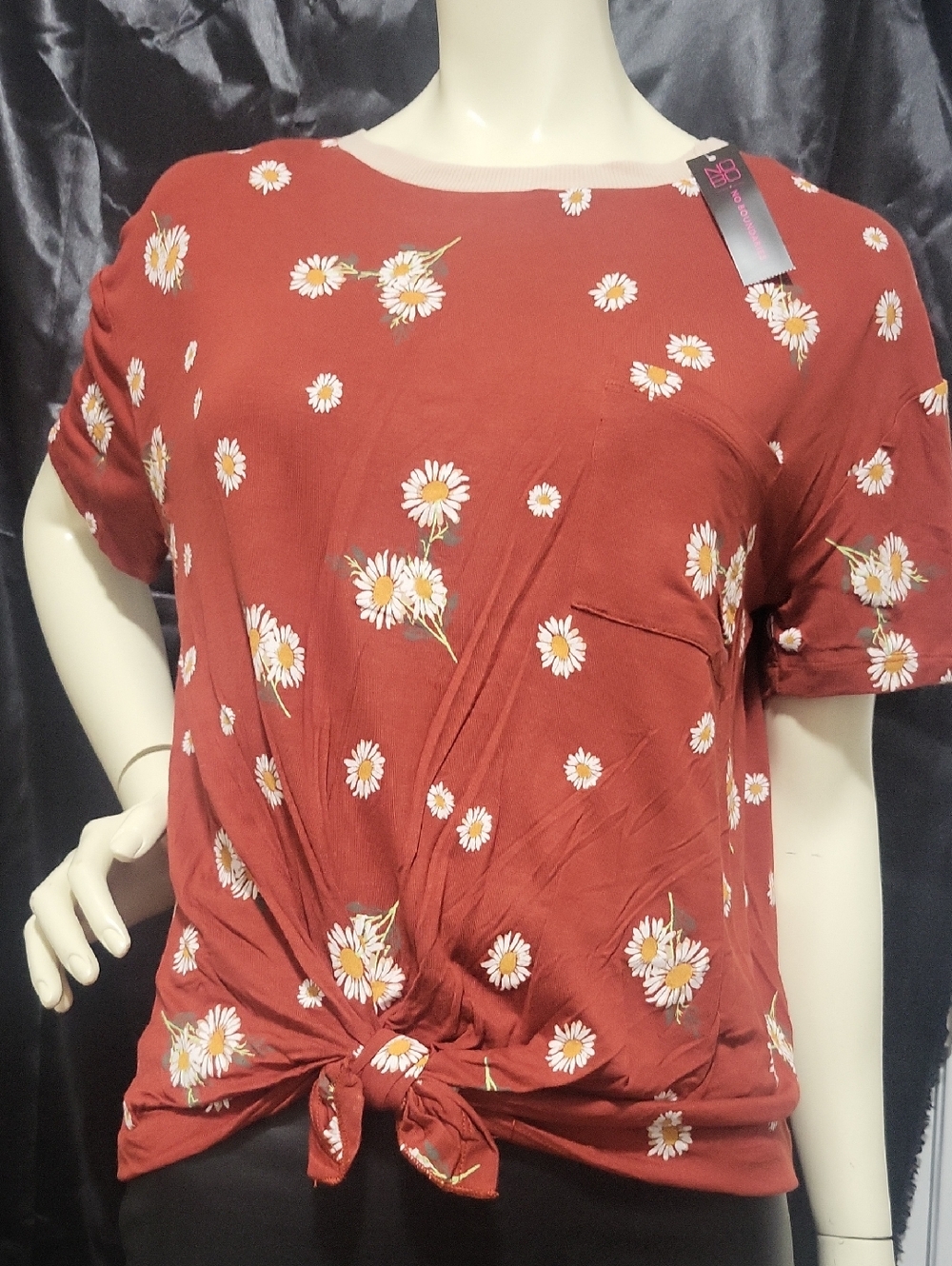 No Boundaries Bowtie Front Floral Short Sleeve Large